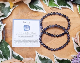 Iolite Bracelet / Round Beads 6mm High Grade Quality Genuine Natural Gemstone Stone Beaded Carved Jewelry Men Women Crystal Bead Gem
