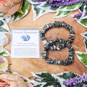 Preseli Bluestone Bracelet / One Size Gemstone Jewelry Stretch Beads Crystal Chip Rough High Grade Quality Rock Stonehenge Stone True Self