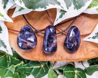 Iolite Sunstone Polished Necklace Pendant - Pierced Drilled Stone Jewelery Oval Round Bead Smooth Healing Gemstone Creativity Manifestation
