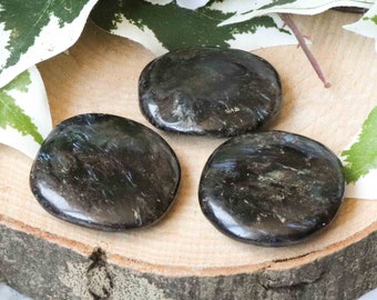 Arfvedsonite Pocket Stone - Palm Stone - Hand Stone Cabochon Natural Polished Crystal Gemstone Flat Disk Tumbled Healing Worry Rock Slab