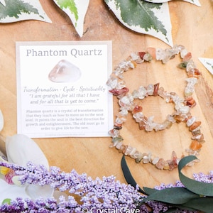 Phantom Quartz Bracelet / One Size Gemstone Jewelry Stretch Stone Beads Crystal Chip Rough High Grade Quality Spirit / Transformation Cyclus