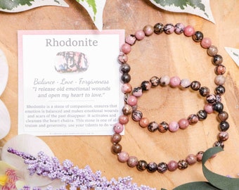 Rhodonite Bracelet / Round Beads 6mm High Grade Quality Genuine Natural Gemstone Stone Beaded Carved Jewelry Men Women Crystal Bead Gem
