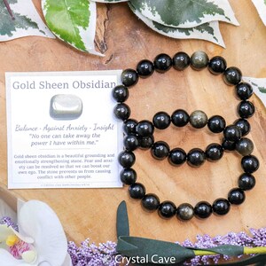 Gold Sheen Obsidian Bracelet / Round Beads 10mm High Grade Quality Genuine Natural Gemstone Beaded Carved Jewelry Men Women Crystal Bead Gem