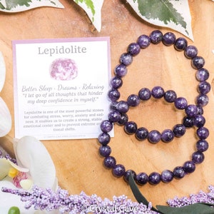 Lepidolit-Edelstein-Armband / 8 mm runde Steinperlen, Schmucksteine, Naturstein, Stretch-Kugelarmband, Powerbeads Herren Damen Edelsteine