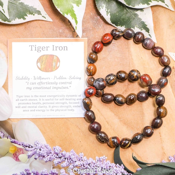 Tiger Iron Tumbled Stone Bracelet Crystal Barock Mugglestone Beads Genuine Gemstone Spiritual Stretchy Carved Jewelry Design Men Women Gift