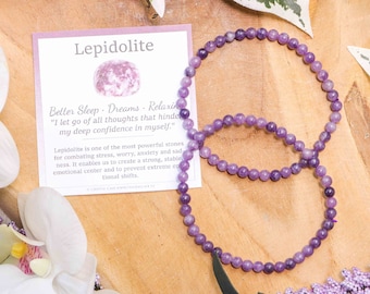 Pulsera de piedras preciosas de lepidolita / Cuentas redondas de 4 mm, joyería, piedras naturales, pulsera elástica de bolas, Powerbeads para hombres y mujeres, piedras preciosas