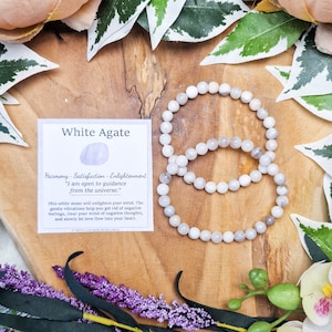 White Agate Bracelet / Round Beads 6mm High Grade Quality Genuine Natural Gemstone Stone Beaded Carved Jewelry Men Women Crystal Bead Gem