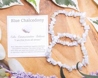 Pulsera de calcedonia azul / Joyería de piedras preciosas de talla única Cuentas de piedra Pulsera dividida de piedras preciosas Piedras divididas Piedra de alta calidad Equilibrio