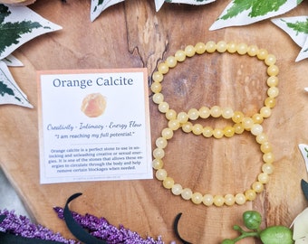 Orange Calcite Bracelet / Round Beads 6mm High Grade Quality Genuine Natural Gemstone Stone Beaded Jewelry Men Women Crystal Bead Gem Rock