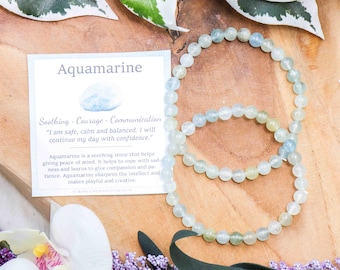 Aquamarin-Edelsteinarmband / 6 mm runde Steinperlen, Schmucksteine, Naturstein-Stretch-Kugelarmband, Powerbeads, Herren- und Damen-Edelsteine