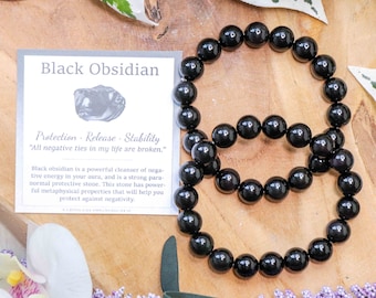 Pulsera de obsidiana negra con cuentas redondas de 10 mm, piedras naturales, elásticas, para hombre y mujer.