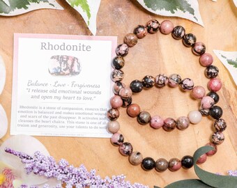 Rhodonite Bracelet / Round Beads 8mm High Grade Quality Genuine Natural Gemstone Stone Beaded Carved Jewelry Men Women Crystal Bead Gem