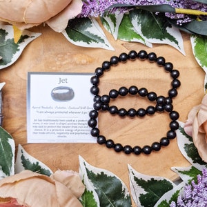 Jet Bracelet Round Beads 8mm / High Grade Quality Genuine Natural Gemstone Stone Beaded Carved Jewelry Men Women Crystal Bead Gem Strand