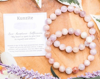 Kunzite Bracelet / Round Smooth Beads 10mm High Grade Genuine Natural Gemstone Beaded Carved Jewelry Design Men Women Crystal Bead Quality
