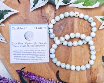Caribbean Blue Calcite Bracelet / Beads 8mm High Grade Quality Genuine Natural Gemstone Stone Beaded Jewelry Men Women Crystal Bead Gem Rock