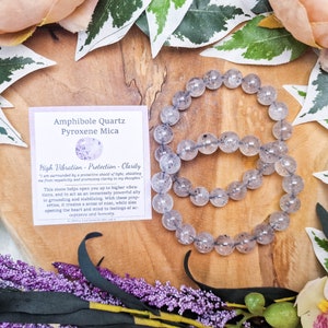 Amphibole Quartz Bracelet Round Beads 10mm High Grade Quality Genuine Natural Gemstone Stone Beaded Carved Jewelry Men Women Crystal Bead