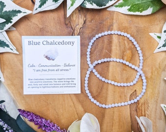 Blue Chalcedony Bracelet / Round Beads 4mm High Grade Quality Genuine Natural Gemstone Stone Beaded Carved Jewelry Men Women Crystal Bead