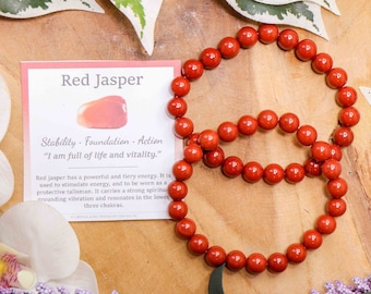 Roter Jaspis Edelstein Armband / 8mm Runde Perlen Schmucksteine Naturstein Stretch Kugelarmband Powerbeads Herren Damen Edelsteine