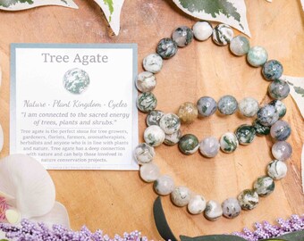 Tree Agate Bracelet / Round Beads 10mm High Grade Quality Genuine Natural Gemstone Stone Beaded Jewelry Men Women Crystal Bead Gem Green