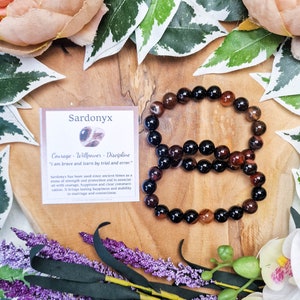 Sardonyx Bracelet / Round Beads 10mm High Grade Quality Genuine Natural Gemstone Stone Beaded Carved Jewelry Men Women Crystal Bead Gem