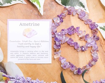 Pulsera de ametrina / Joyería de piedras preciosas de talla única Cuentas de piedra Pulsera dividida de piedras preciosas Piedras divididas Concentración de alta calidad
