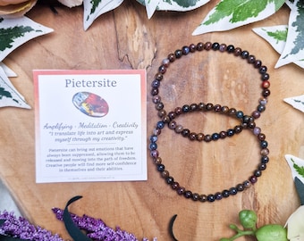 Pulsera de piedras preciosas de pietersita / Cuentas redondas de 4 mm, joyería, piedras naturales, pulsera de bolas elásticas, Powerbeads, hombres, mujeres, piedras preciosas naturales