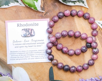 Rhodonite Bracelet / Round Beads 10mm High Grade Quality Genuine Natural Gemstone Stone Beaded Carved Jewelry Men Women Crystal Bead Gem