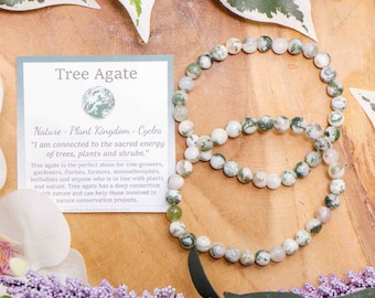 Tree Agate Bracelet / Round Beads 6mm High Grade Quality Genuine Natural Gemstone Stone Beaded Jewelry Men Women Crystal Bead Gem Green