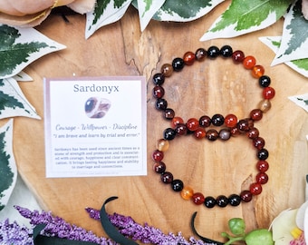 Sardonyx Bracelet / Round Beads 8mm High Grade Quality Genuine Natural Gemstone Stone Beaded Carved Jewelry Men Women Crystal Bead Gem