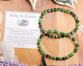 Ruby in Zoisite Bracelet / Round Beads 6mm High Grade Quality Genuine Natural Gemstone Stone Beaded Carved Jewelry Men Women Crystal Bead