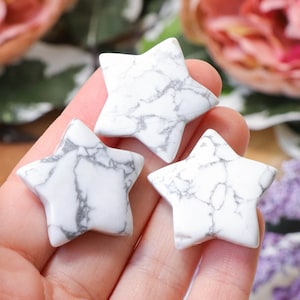 Howlite Star Crystal Carving / Polished Cut Stone Gemstone / Calming • Memory • Patience / Spiritual Crystal Grid Witch Rock Engraving