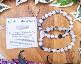 Rainbow Moonstone Bracelet / Round Beads 8mm High Grade Quality Genuine Natural Gemstone Stone Beaded Jewelry Men Women Crystal Bead Moon