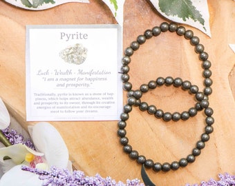 Pyrite Bracelet / Round Beads 6mm High Grade Quality Genuine Natural Gemstone Stone Beaded Jewelry Men Women Crystal Bead Gem Rock Silver