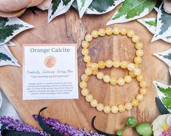 Orange Calcite Bracelet / Round Beads 8mm High Grade Quality Genuine Natural Gemstone Stone Beaded Jewelry Men Women Crystal Bead Gem Rock