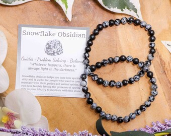 Schneeflocken-Obsidian-Edelsteinarmband, 6 mm runde Perlen, Schmucksteine, Naturstein-Stretch-Kugelarmband, Powerbeads, Edelsteine für Damen und Herren