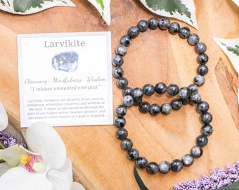 Larvikite Bracelet / Round Beads 8mm High Grade Quality Genuine Natural Gemstone Stone Beaded Jewelry Men Women Crystal Bead Gem Rock