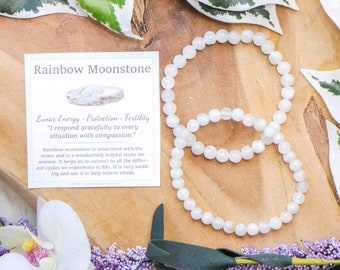 Rainbow Moonstone Bracelet / Round Beads 6mm High Grade Quality Genuine Natural Gemstone Stone Beaded Jewelry Men Women Crystal Bead Moon