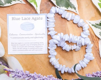 Blue Lace Agate Bracelet /One Size Gemstone Jewelry Stretch Stone Beads Crystal Chip Rough High Grade Quality Spiritual Rock / Spirituality