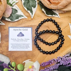 Bracciale con pietre preziose in oro Apache / Perline in pietra da 8 mm Pietre per gioielli Bracciale con sfere in pietra naturale Powerbeads Uomo Donna Pietre preziose Pirite Scisto