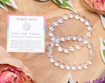 Angel Aura Edelsteen Armband / 10mm Ronde Kralen Sieraad Stenen Stretch Kogelarmband Powerbeads Mannen Vrouwen Edelstenen Bergkristal Coated