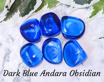 Dark Blue Andara Obsidian Crystal Tumbled Stone Gemstone Synthetic Glass Sacred Light Encoded 5D Ascension Lemurian Andaras Vortex Mt Shasta