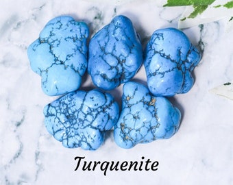 Turquenite Crystal - Tumbled Stone Polished Gemstone / Communication • Rest • Meditation / Throat Chakra Howlite Magnesite Blue Dyed America