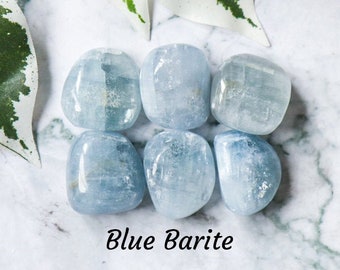 Blue Barite Crystal - Tumbled Stone - Polished Stone - Gemstone / Friendship • Communication • Sleep / Smooth Pebble Round Boulder Pebble