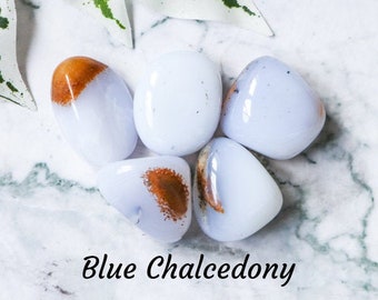 Blue Chalcedony Crystal - Tumbled Stone Polished Gemstone / Calm Communication Balance / Smooth Rock Pebble Mineral Natural Malawi Africa