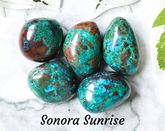 Sonora Sunrise Gemstone - Piedra caída Piedra de abrazo / Optimismo Felicidad Autoconfianza / Piedra Pulida Crisocola Cuprita Regalo México