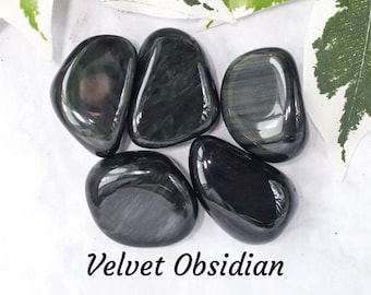 Velvet Obsidian Crystal Tumbled Stone Polished Gemstone / Protection Pleasure Spirituality / Smooth Pebble Round Peacock Luster Silk Mexico