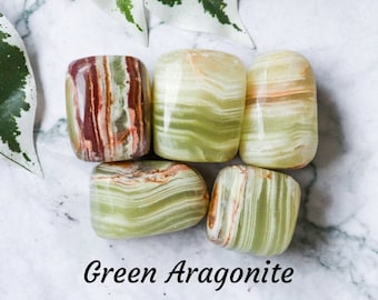 Green Aragonite Crystal - Tumbled Stone Polished Gemstone / Love Affection Healing / Intention Pebble Mineral Boulder Green Onyx Pakistan