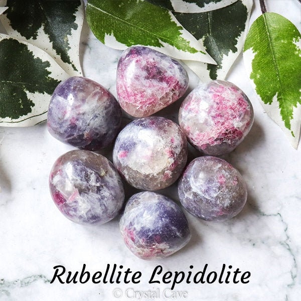 Rubellite & Lepidolite in Feldspar Crystal - Tumbled Polished Gemstone / Overcoming Balance Peace / Pink Tourmaline Unicorn Stone Madagascar