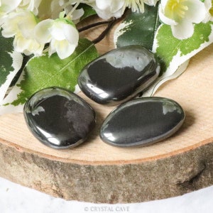 Hematite Pocket Stone - Palm Stone - Hand Stone Cabochon Natural Polished Crystal Gemstone Flat Cuddle Tumbled Healing Gem Worry Rock Thumb