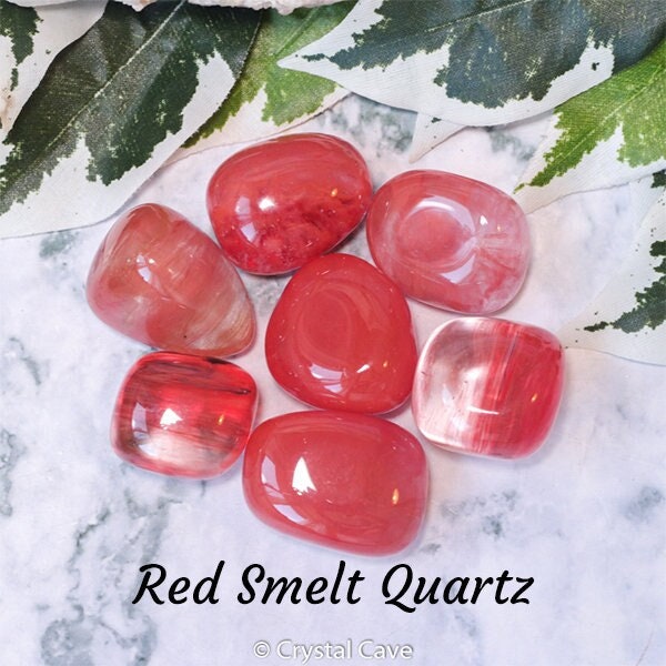 Red Smelt Quartz Crystal Tumbled Stone Gemstone /Passion Courage Vitality Synthetic Glass Cherry Strawberry Quartz Obsidian Melting Smelting